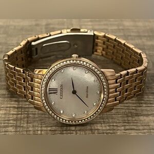 Citizen Eco-Drive Silhouette Crystal Rose Gold Color Women’s Watch Please Read